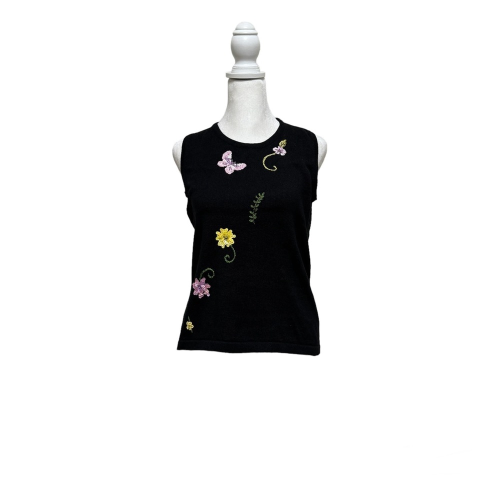 Storybook Knits black sweater tank top with embellishments